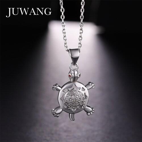 JUWANG CZ Zircon Animal Turtle Pendant Necklace for Woman Silver Color Tortoise Necklaces Fashion Jewelry Christmas Wholesale