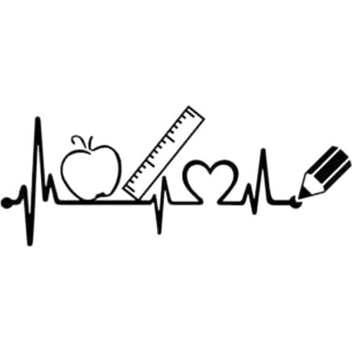 22.6cm*8.9cm Teacher Heartbeat Teaching Book Ruler Apple Pencil Car Sticker Black/Silver S3-4939