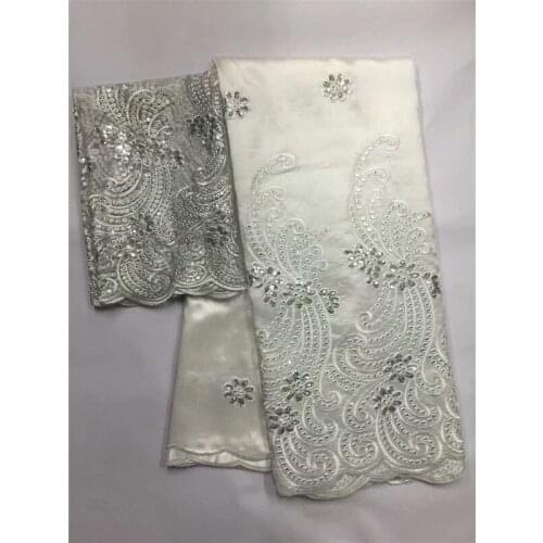 Fashion Red African george Lace fabric 2017 High Quality satin george lace with sequins for women dress 5yards + 2yardsNet lace