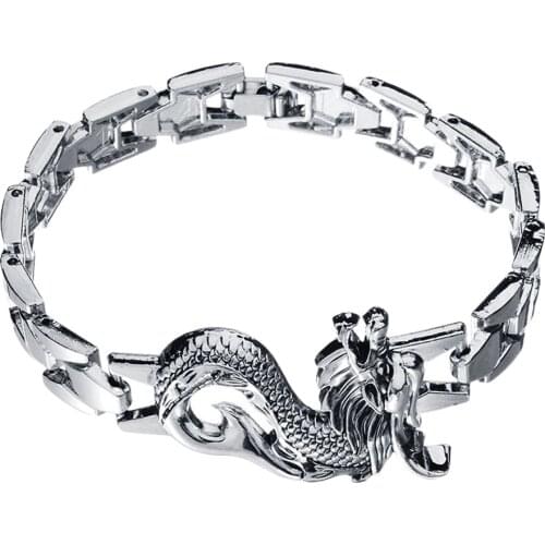 Domineering Twelve Zodiac Dragon Pattern Stainless Steel Silver Color Jewelry Fashionable alloy Bracelet Watch For Men HandChain