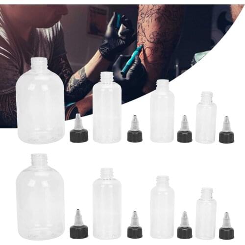 A Set 8 Pcs Recyclable Transparent Tattoo Airbrush Ink Empty Bottle PET Pigment Container Twist Cap Squeezable Tattoos Supplies