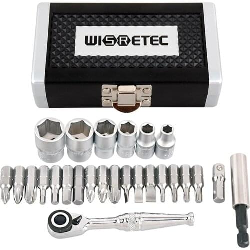 26pcs Mini Ratchet Wrench Set with Extension Bar 1/4'' Drive Socket Metric
