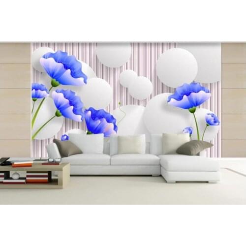 Custom photo mural on the wall 3d wallpaper Blue flower white disc home decor living room wallpaper for walls 3 d in rolls