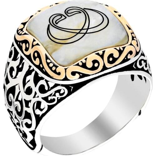 925 Sterling Silver Ring Pure For Men Natural Mother-Of-Pear Patterned Stamped 11 Variation High Quality Turkish Jewelry