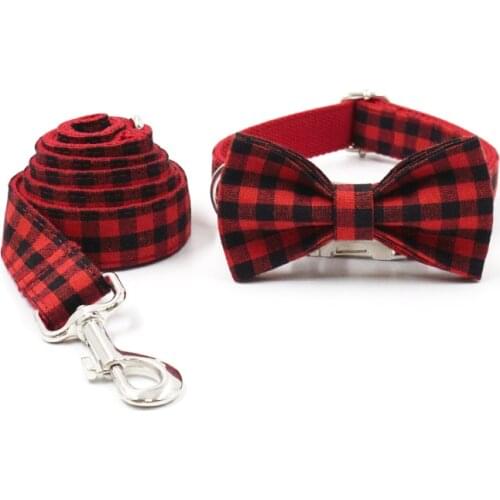 Dog Collar Classic Black Red Plaid Print Personalized Dog Collar Durable Soft&Comfy Bowtie Dog Collar Pet Gift for Small Big Dog