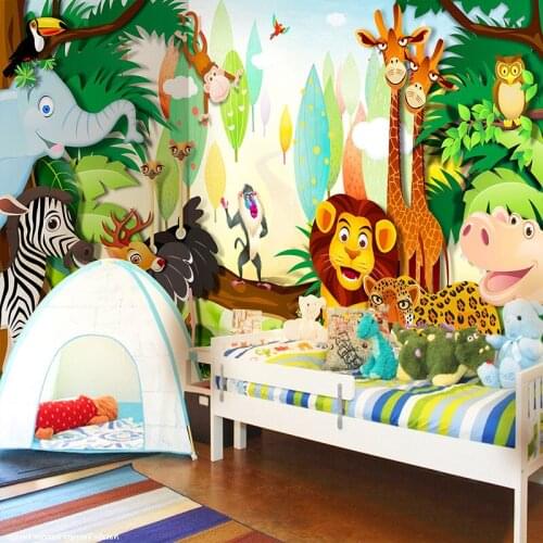 Dropship Custom Childrens Room Mural Walpaper 3D Cartoon Forest Backdrop Wall Murals Bedroom Decoration Wallpaper for Kids Room