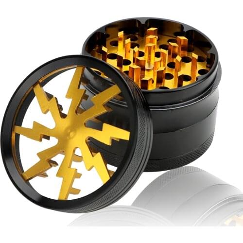 4-layer Aluminum Alloy Smoking Herb Cutter Transparent Tobacco Grinder Latest Lightning-Shaped Spice Weed Cutter 63MM