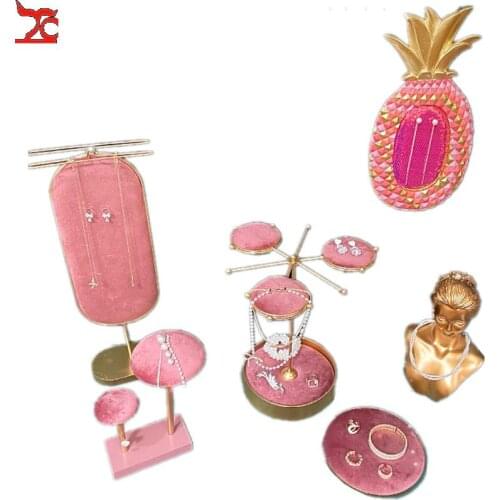 Pink Metal Portrait Necklace Stand Ring Earring Holder Model Dress Jewellery Rack Pendant Display Props Iron Thanksgiving Gift
