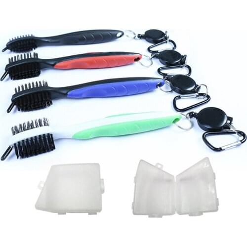 Golf Stock Cleaning Brush With A Loop Clip For Easy Hanging Retractable Club Double-sided Reel Groove Brush Cleaner
