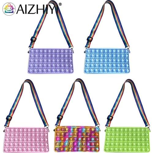Silicone Small Purse Handbags Decompression Family Game Fashion Solid Color Push Bubble Shoulder Crossbody Messenger Bag