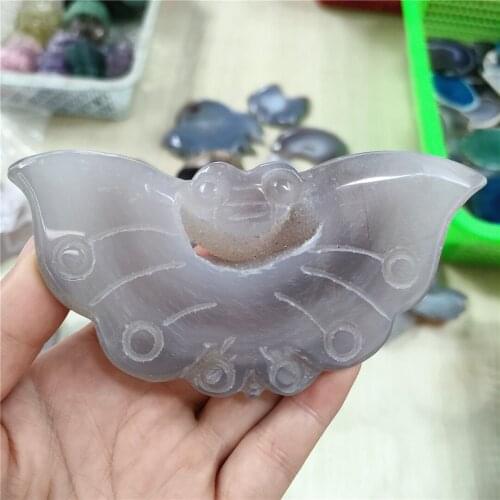 80mm Natural Agate geode Carved Butterfly Gemstone Crystal Decoration Figurine