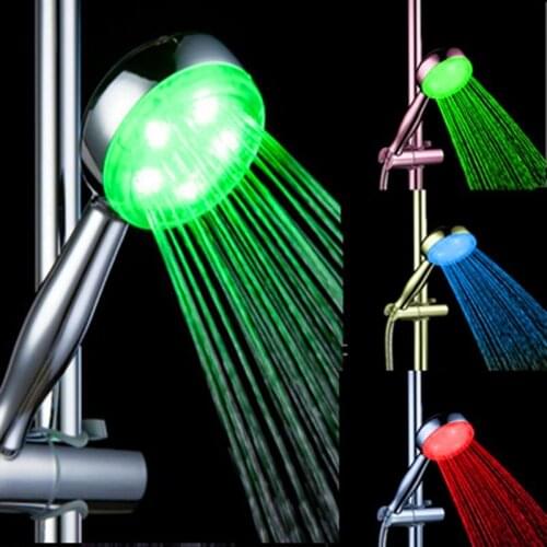 3 Color LED Romantic Bathroom Shower Head Sprinkler Water Temperature Sensor Control RGB Mode light