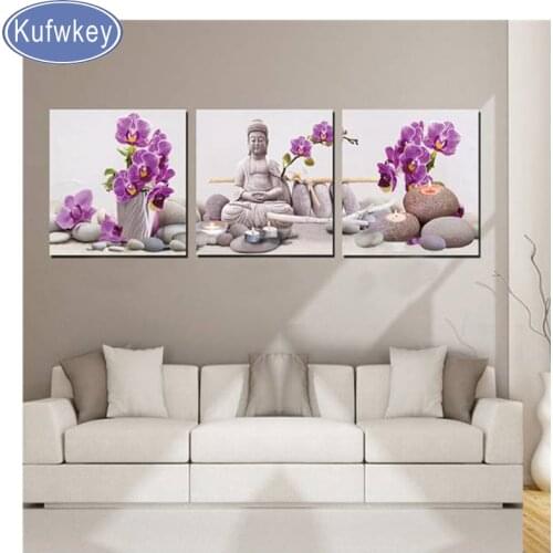 Triptych flower Buddha diamond painting boeda full square/round drills embroidery kitchen,Rhinestones mosaic diamond,still life