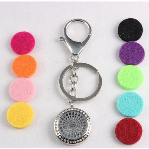 Screw Aromatherapy Essential Oils Diffuser Locket Keychain Keyrings Stainless Steel Perfume Locket Keychains With Crystal 10PCS