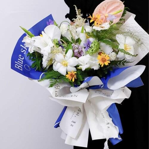 35x50CM Waterproof Art Paper Blue Sky Print Flower Wrapping Paper Florist Bouquet Gift Packaging Paper 15 Sheets