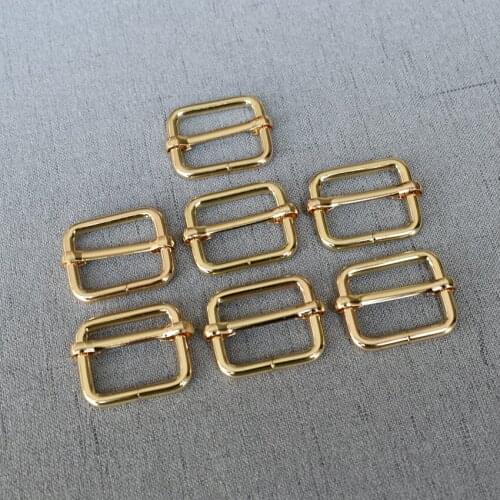 Golden 50 pieces 25mm Metal Slides Tri-glides Wire-formed Roller Pin oat Web Strap Adjustable Harness DIY Bags