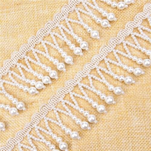 1 Yard Pearls Beaded Lace Mesh Diy Handmade Tassel Home Curtain Decoration Chain Choker Necklace For Dress Garment Shoes Trouser
