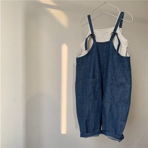 2021 Korean Summer New Childrens Denim Overalls Neutral Lightweight Denim Overalls Childrens Loose Casual Cowboy Overalls 2-7Y