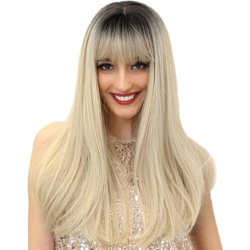 22’’ Women Synthetic Long Straight Wig Hair Daily Cosplay Wigs W/ Bangs