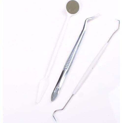 3pcs = 1set Stainless Steel Dental Instruments Mouth Mirror Probe Plier Tweezers Teeth Tooth Clean Hygiene Kit High Quality