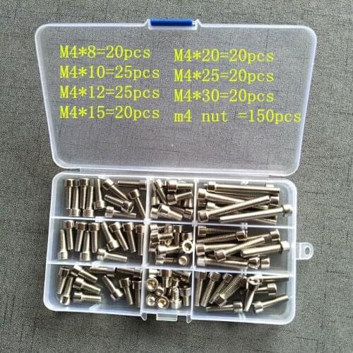 300pcs six angle screw, stainless steel cup head six angle screw, with nut combination, set M4*8-30
