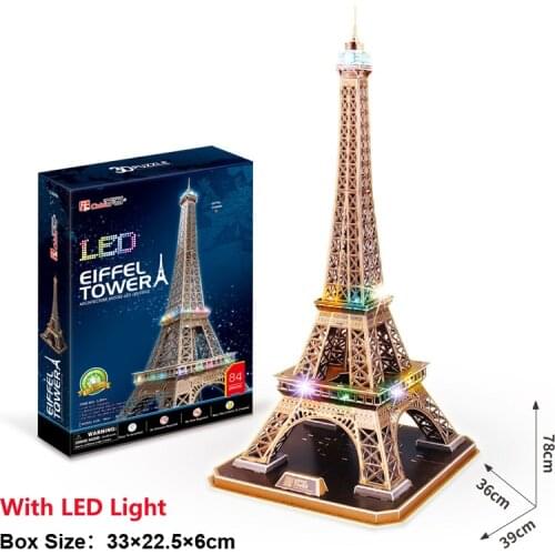 3D Puzzle Paris Eiffel Tower DIY Toy 84 Pcs LED Lighting Miniature Paper Model Building Assemble Game Educational Toys Kid Gifts