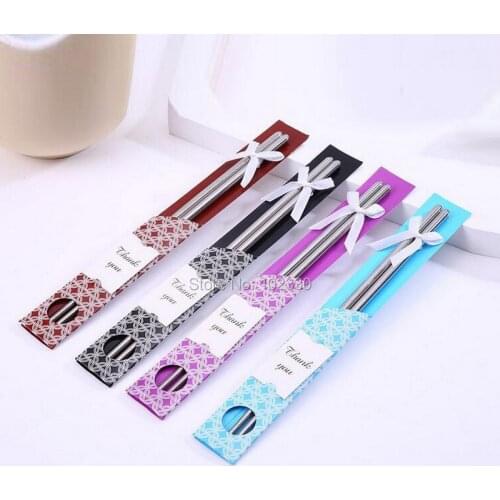 400pcs=200BOX/LOT+ Wedding Gift Stainless Steel Dining Chopsticks Can Personalize Tag Bridal Shower Favors S2017103