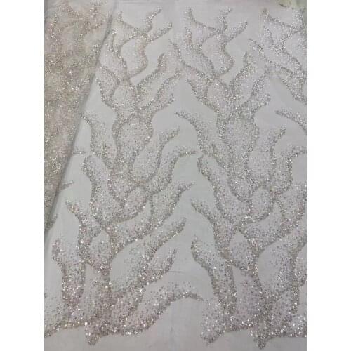 African Fabric Lace with bead and sequin Nigerian French Tulle Lace High Quality ZH-4188816 Lace Fabric for Wedding Party Dress
