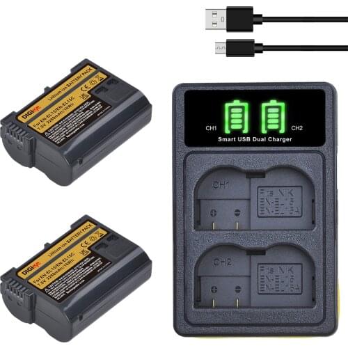 EN-EL15 EN-EL15C Battery + LED Dual Charger for Nikon Z5, Z6, Z6 II, Z7, Z7II, D780, D850, D7500, D500, D610, D750, D810