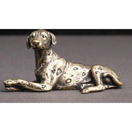 Antique Copper Ornaments Vintage Pure Brass Dog Figurines Dalmatian Statue Tea Pets Office Desktop Decoration Home Decors Crafts