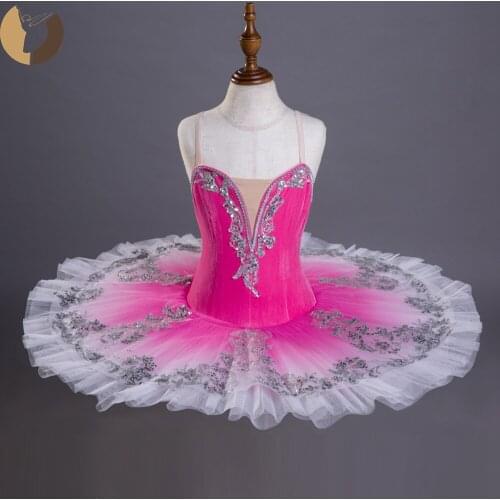 FLTOTURE Velvet Ballet Tutu For Child Pink Color Silver Decorations Pancake Platter Tutus Professional Ballerina Dance Costumes