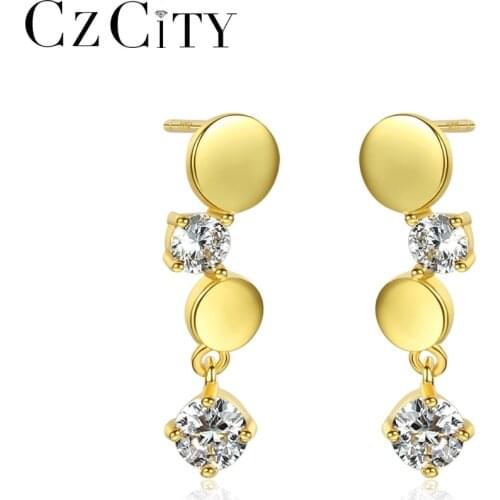 CZCITY Trendy Solid Round Drop Earrings for Women Cross Sparkling Zircon Earrings Brand Silver 925 Jewelry Dating Accessories