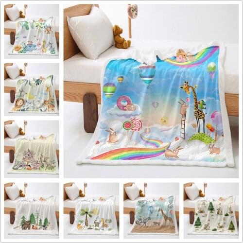 Kids Fleece Throw Blanket Cartoon Farmhouse Sherpa Blanket Cute Dog Cat Rabbit Cow Boys Girls Plush Blanket Animal Print