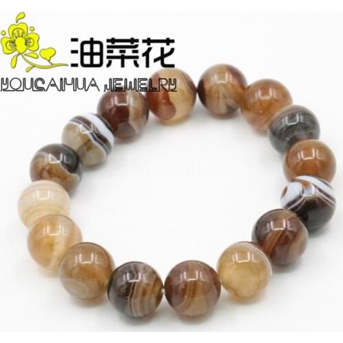 10mm Round Multicolor Strip Agates Bracelet Women Onyx Natural Stone Jewelry Making Design Girls Couples Elastic Hand Ornaments
