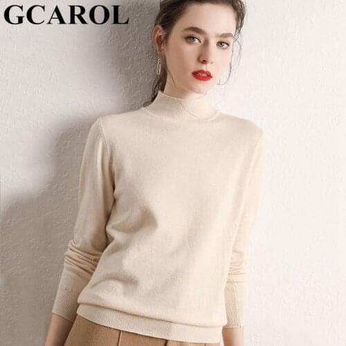 GCAROL Women Half Turtleneck Slim Sweater 30% Wool Thick Warm Jumper Autumn Winter Short Knitted Pullover Stretch Plus Size 2XL