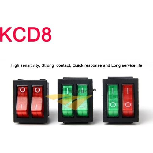 KCD8 Double Rocker Switch ON-OFF 2 Position 6PIN Electrical equipment With Light Power Switch Switch 16A 250V/20A 125VAC