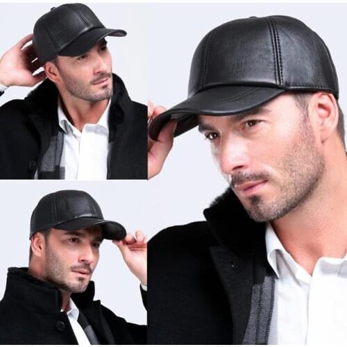 Leather Hat Men Autumn Winter Korean Version Baseball Cap Male Flat Top Leisure Hats Middle Age Elderly Man Sheepskin Caps