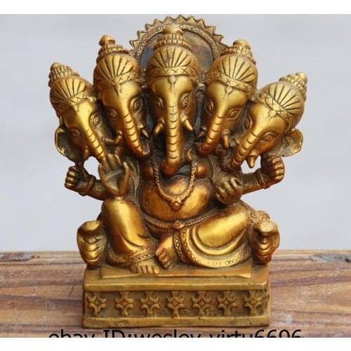 Chinese Buddhism Copper Bronze Gilt Elephant God Ganapati Ganesha Buddha Statue