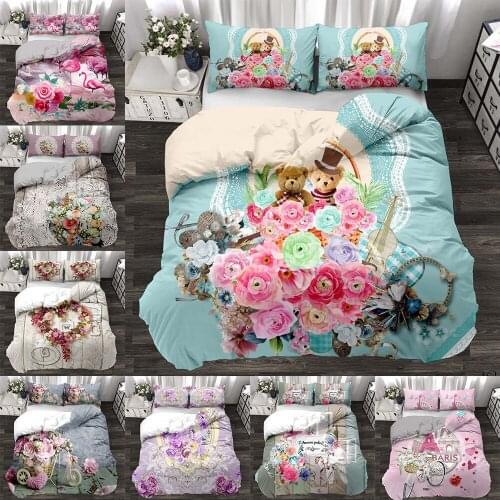 Turkish Flowers Three-piece Set Of Duvet Set Bedding Set 3D Digital Print Quilt Set Single Twin Double Queen King