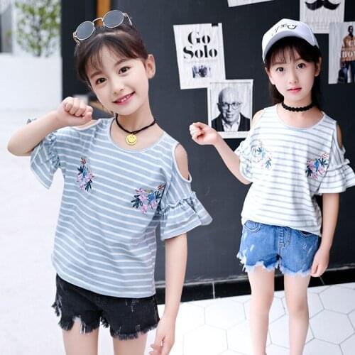 Summer Girls Striped T Shirt Casual Simple Baby Girls Soft Cotton Tops Kid Short Sleeve T-shirts
