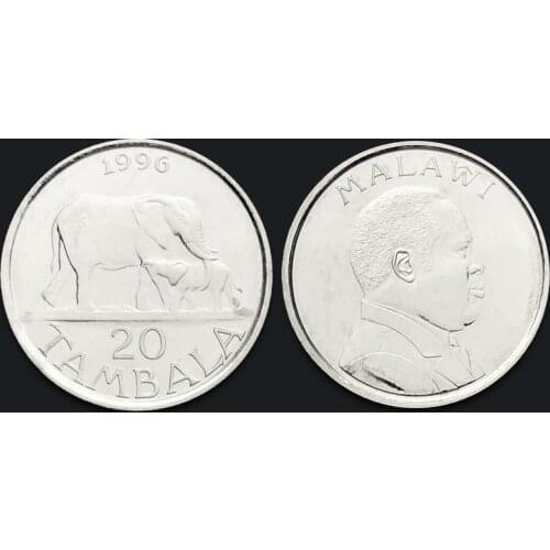 Malawi 20 Tambara Elephant 1996 Genuine Original Coins 100% Real Issuing Collection Coins Unc Africa