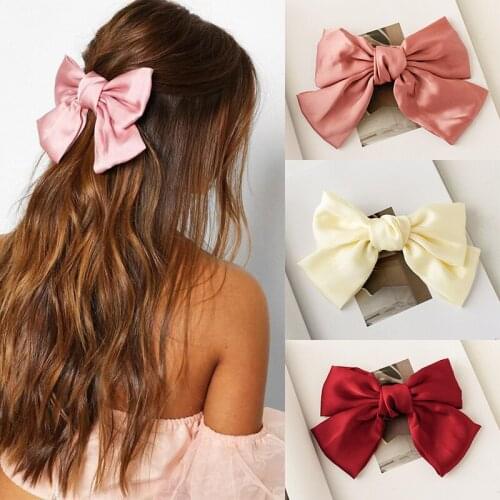 Fashion New Slik Solid Color Bow Hairpin for Women Girls Big Bowtie Hairclip Spring Clip Headwear Sweet Female Hair Accessories