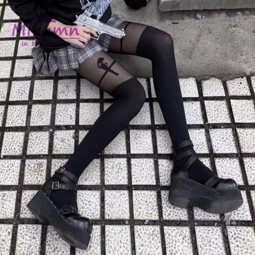 Harajuku Fashion Pistol Pattern Black Sexy Stockings Pantyhose Women Girls Streetwear