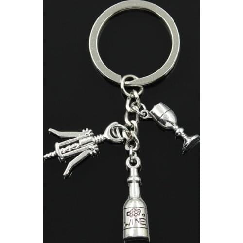 Fashion 30mm Key Chain Keychain Jewelry Silver Color Wine Opener Wine Glass Pendant