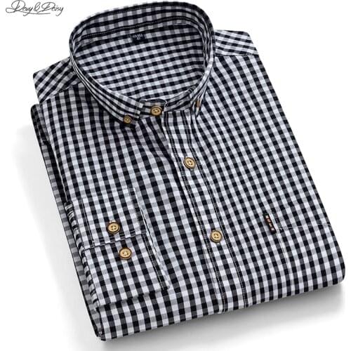 2020 New Man Shirt Plaid Casual 100% Pure Cotton Chest Pocket Turn Down Collar Long Sleeve High Quality Fashion DA429