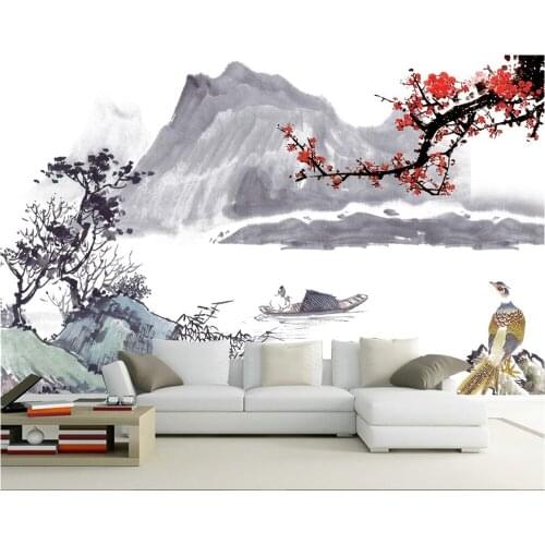 Beibehang Custom wallpapers ink background wall abstract painting hotel plum blossom murals living room bedroom mural wallpaper