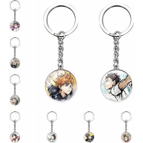 Wholesale 5 Pcs Japanese Anime Haikyuu!! Keychains Xiaogu Shiratorizawa Mental Key Rings for Women Men Cosplay Jewelry Gifts