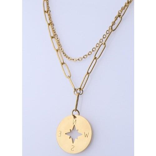 Wholesale Stainless Steel Necklace for Women Lovers Gold and Silver Color Tiny Round Compass Handmade Necklace Jewelry
