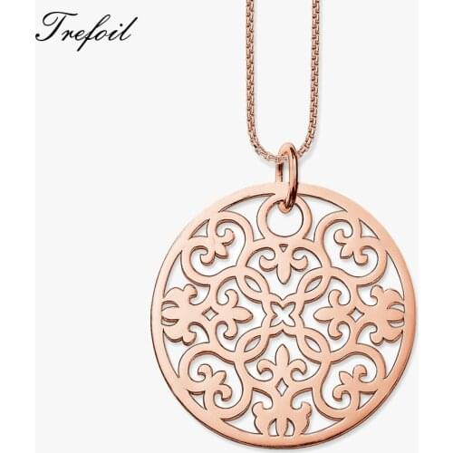 Link Chain Necklace Rose Ornament , Fashion 925 Sterling Silver Jewelry Romantic Gift For Women Girls 2018 Collana Donna