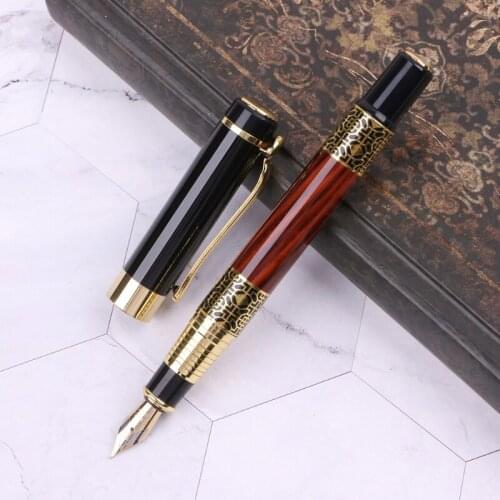 Imitation Red Wooden With Carving Flower Medium Nib 0.5mm Fountain Pen Supplies K5DB